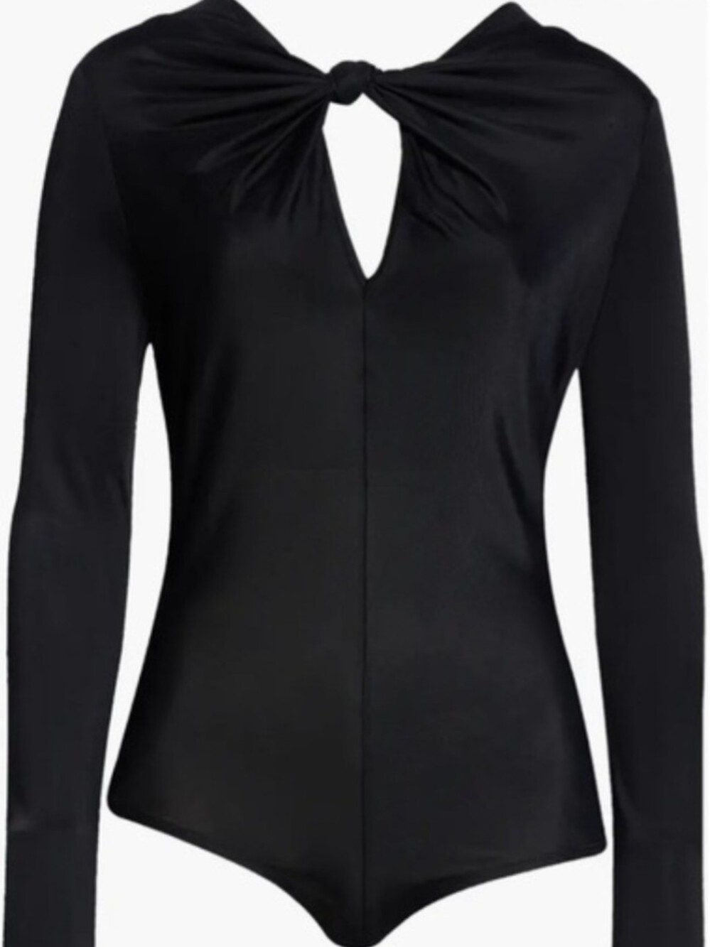 FARM Rio Black Long-Sleeve Knot-Front Bodysuit